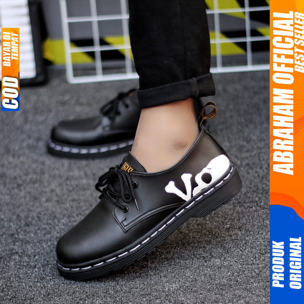 Sepatu Formal Pantofel Docmart Low Boot Kerja Hitam Pria Abraham