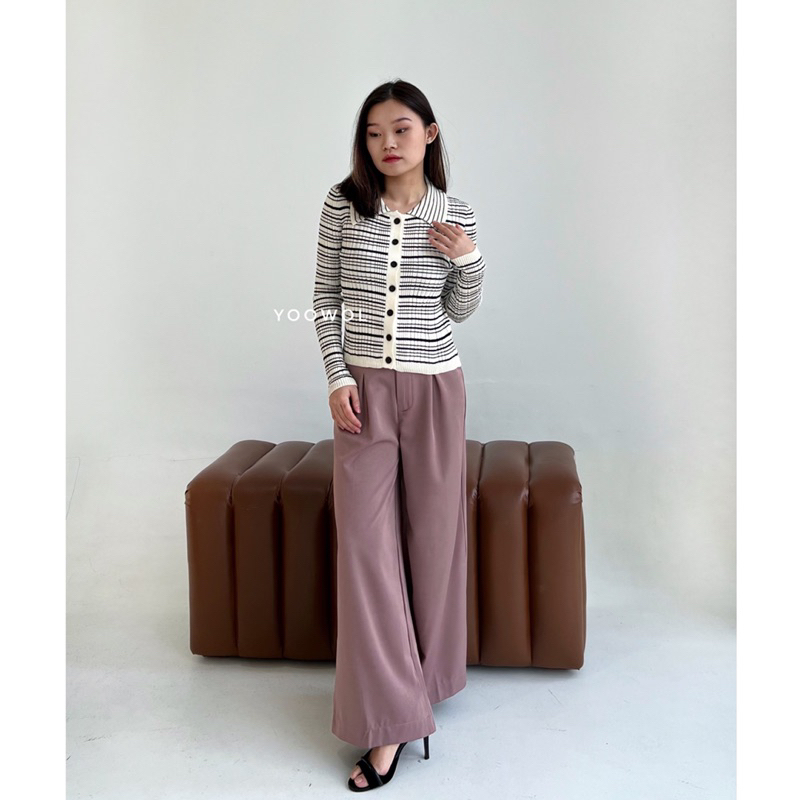 Kyo Knit Cardigan / Cardigan Stripe Lengan Panjang Atasan Wanita Knit Lengan Panjang