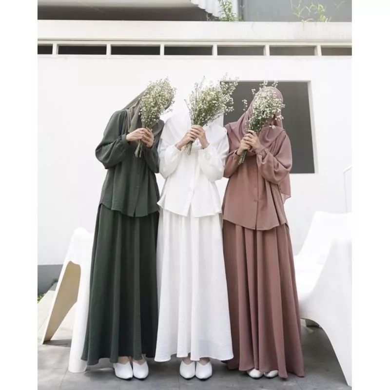 ALKS. ONE SET ATASAN TUNIK WANITA BASIC POLOS / BAJU SETELAN TUNIK DAN ROK / SETELAN ATASAN CELANA W