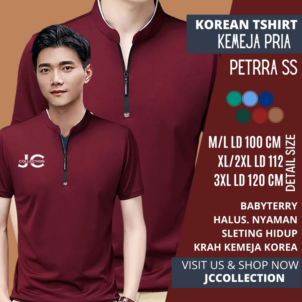 Kaos Lengan pendek Pria Gaya Korea variasi Seleting Petrra SS JCCollections