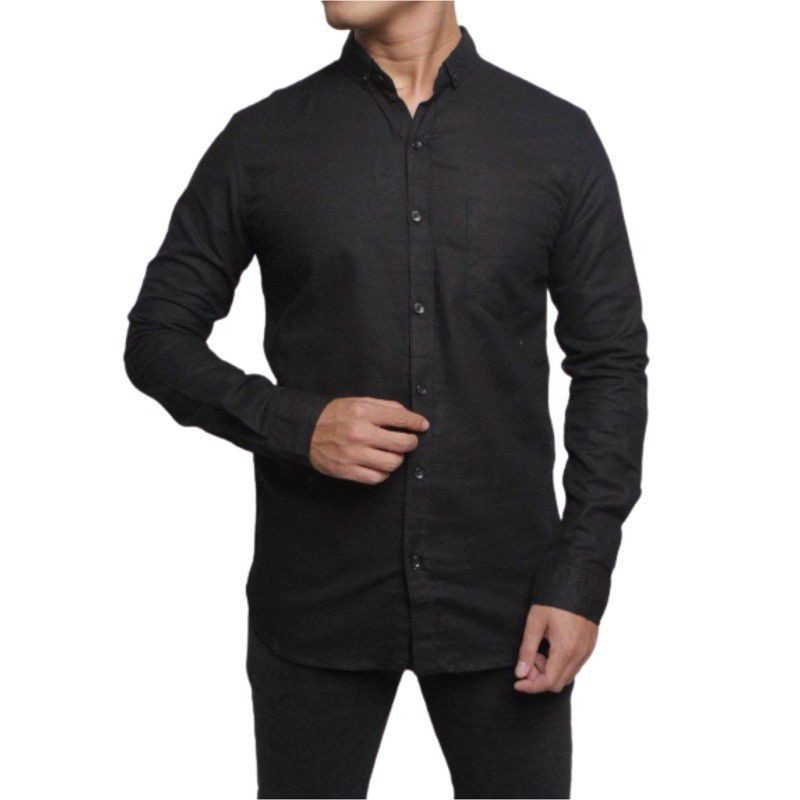 Baju Kemeja Pria Kasual Polos Hitam Putih Lengan Panjang / hem baju pria/kemeja cowok/kemeja hitam