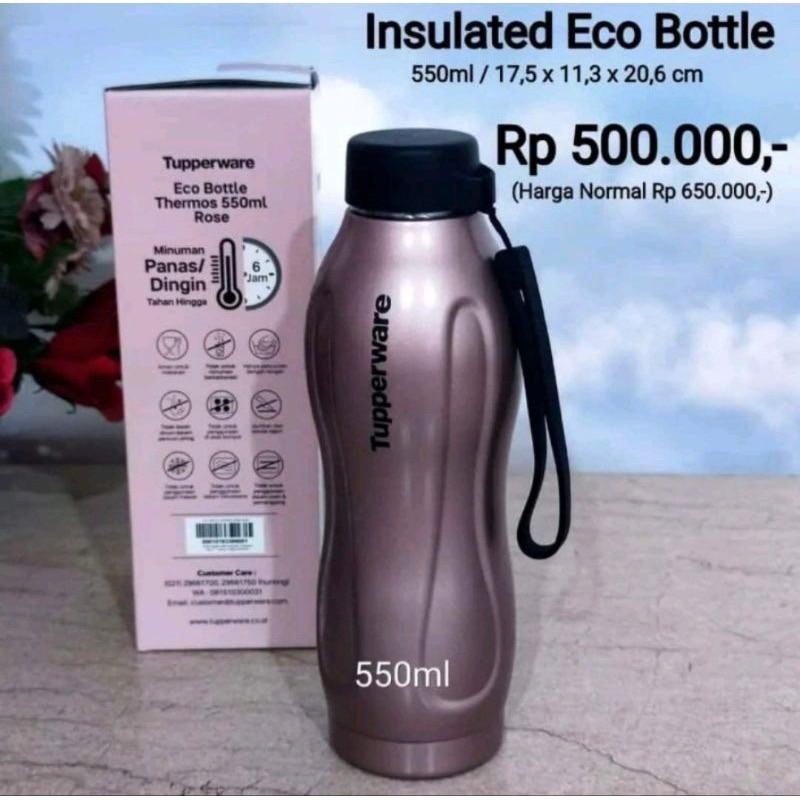 1 Pcs insulated eco bottle/termos 550 ml tupperware-bisa buat minuman panas/dingin tahan hingga 6 ja