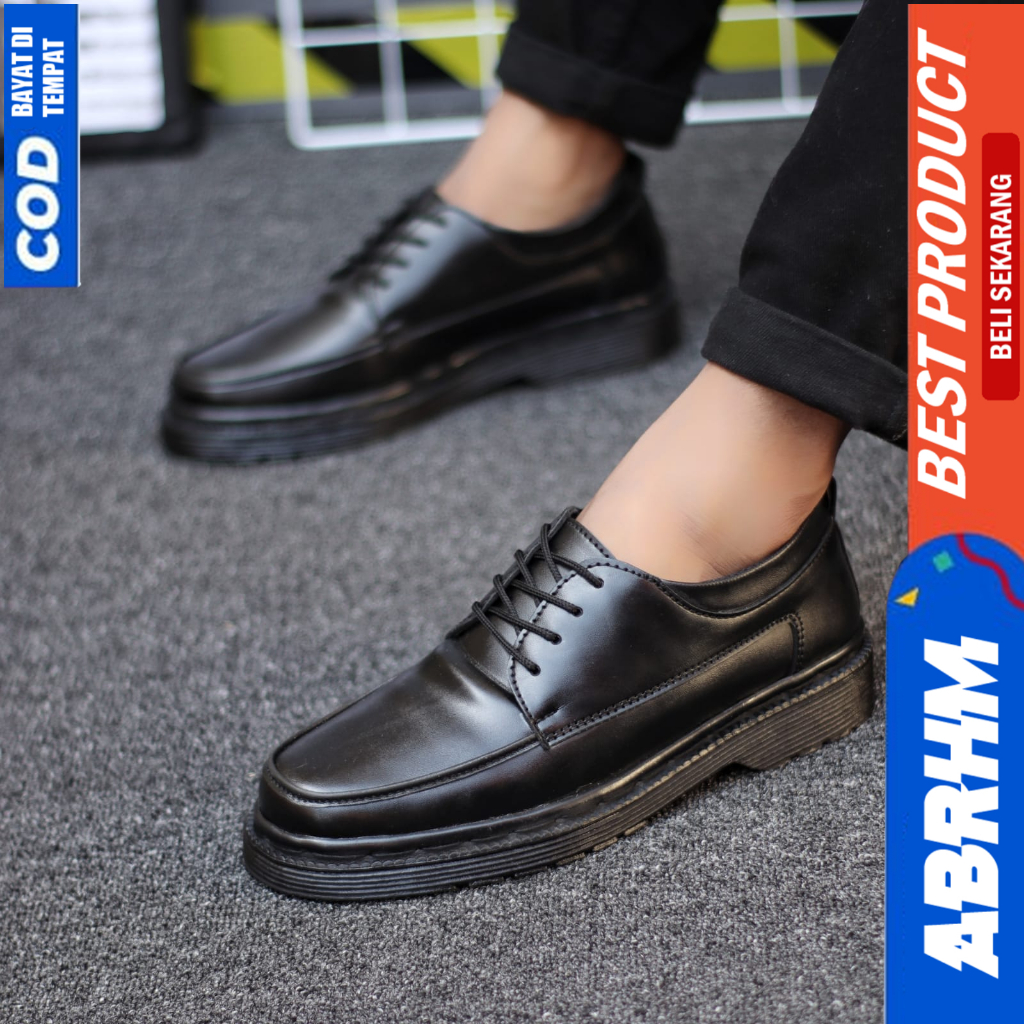 ABRHM Sepatu Formal Pantofel Docmart Low Boot Kerja Hitam Pria