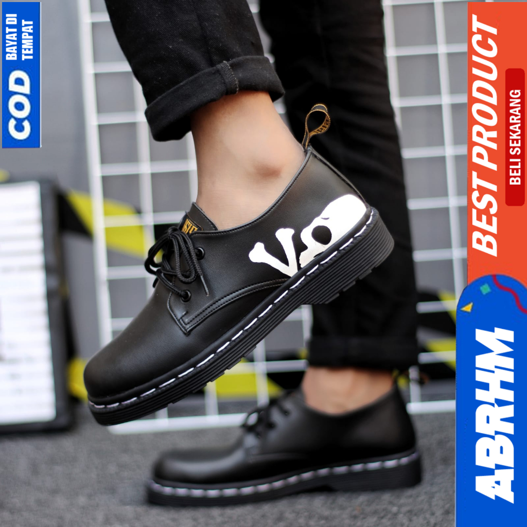 ABRHM Sepatu Formal Pantofel Docmart Low Boot Hitam Casual Kerja Pria