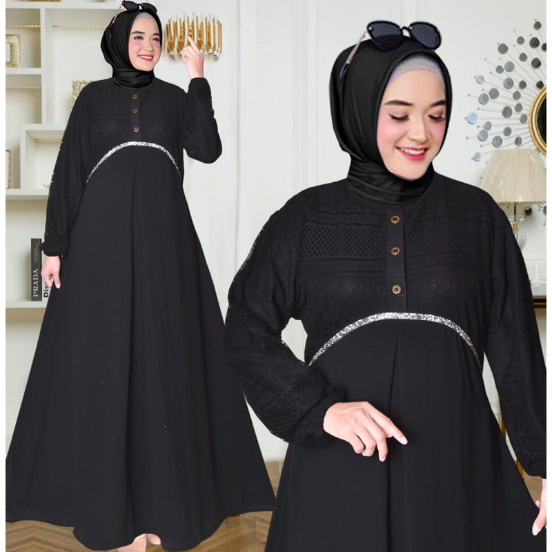 gamis ceruty mix brukat payet / Dress ceruty / dress brukat mewah original