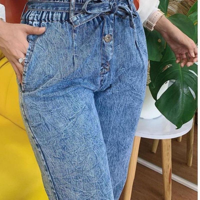 HIGHWAIST BAGGY JEANS (M L XL XXL) CELANA JEANS HIGHWAIST WANITA