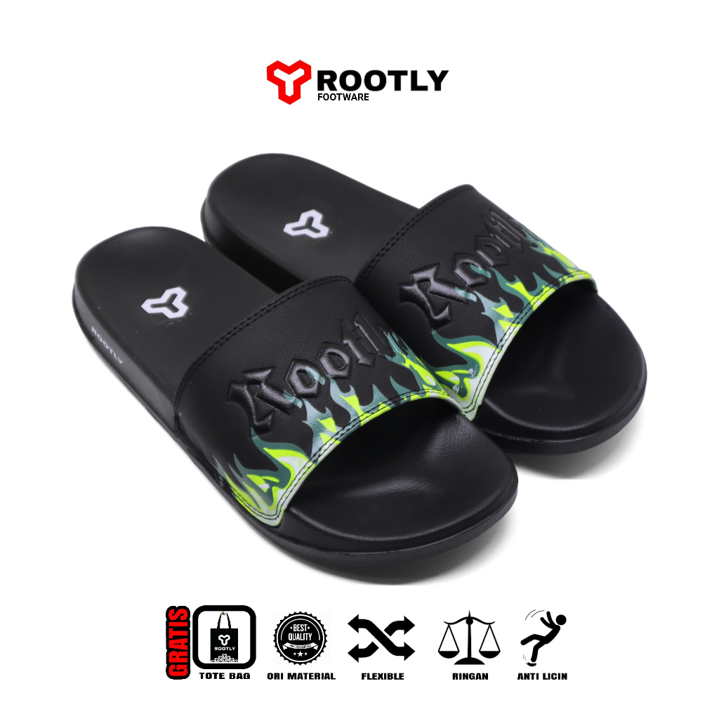 Rootly - Sandal Slip On Pria Unisex Motif Api Stabilo