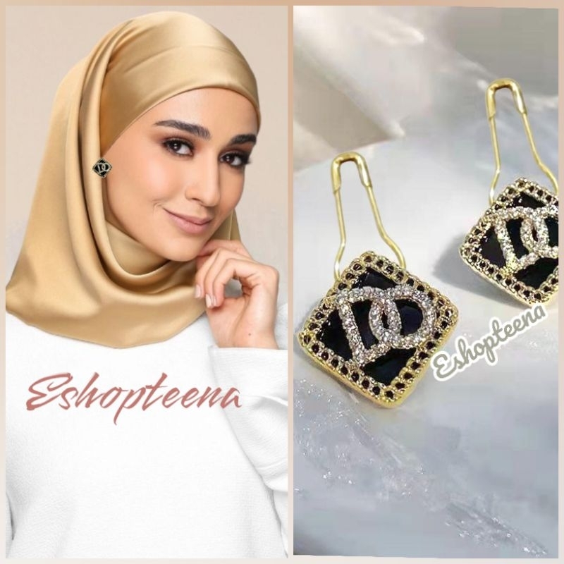 A06 anting hijab segi 4 hitam gold_anting jilbab