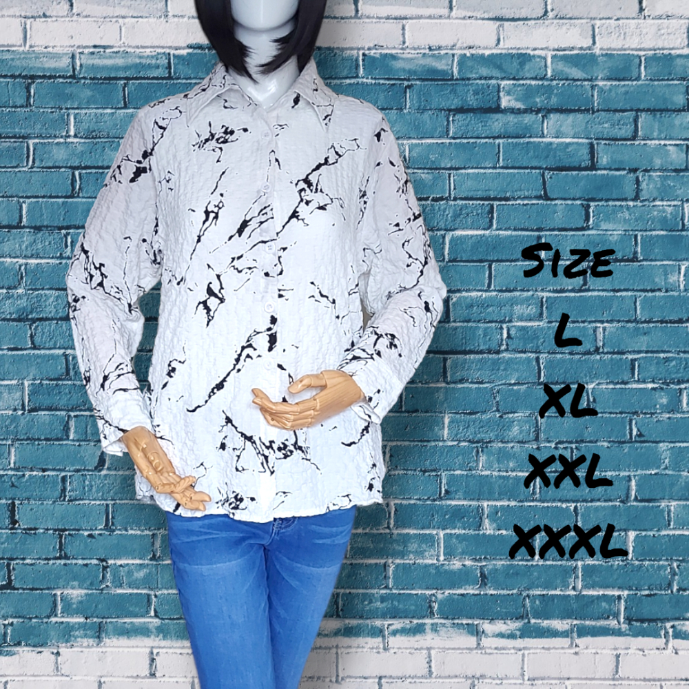 Clachella Kemeja Crincle Motif Abstrak, Baju Atasan Wanita B95E8553