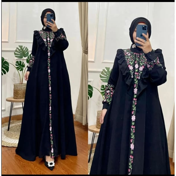 GAMIS WANITA TERBARU BELVINA DRESS BAHAN CRINKLE MIX BORDIR  LD 100 - 120 CM PB 138 PJ TANGGAN 55 CM UKURAN M L XL XXL PAKAIAN MUSLIM WANITA / GAMIS WANITA TERBARU 2023 KEKINIAN / DRESS CRINKLE PREMIUM / MAXY DRESS WANITA JUMBO