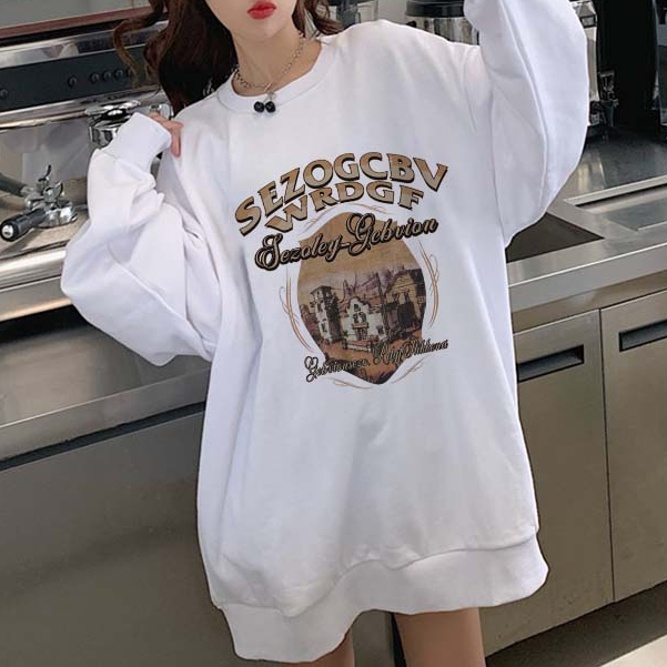 Kaos Stasan Wanita Oversize Couple Sweater American Vintage Cartoon Graphic Priting Top Kekinian Casual Sweater