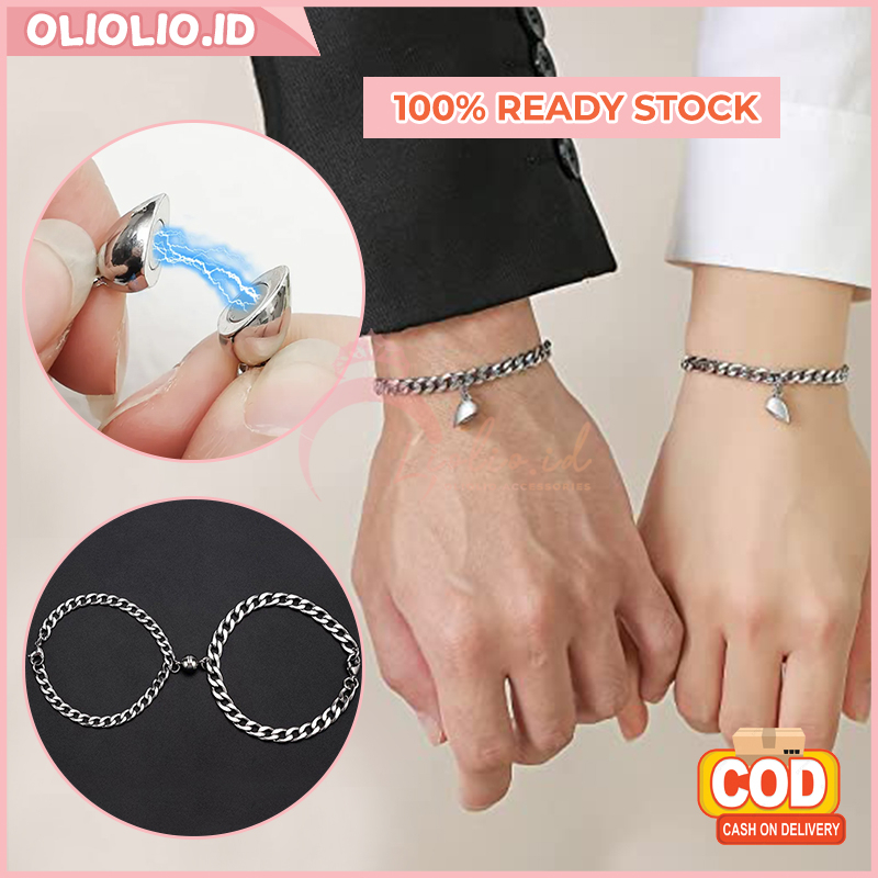 Gelang Couple Aesthetic Pasangan Magnet Bestie Gaya Korea Lucu Rantai Aksen Love Perhiasan Kekinian 