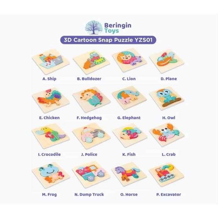 EDU55 BERINGIN TOYS MAINAN PUZZLE KAYU 3D CARTOON SNAP PUZZLE YZS01