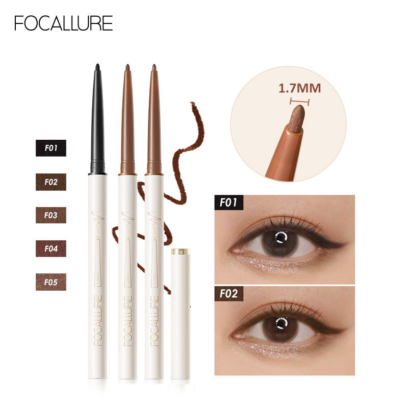 Focallure Ultra-slim 1.7mm Eyeliner Gel Pencil 5 Colors Soft High Pigment Matte &amp; Shimmer Waterproof Eyeliner Pen