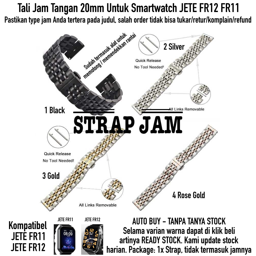 Tali Jam Smartwatch Jete FR12 FR11 - Strap 20mm Dual Steel Stainless Bukan Hollow