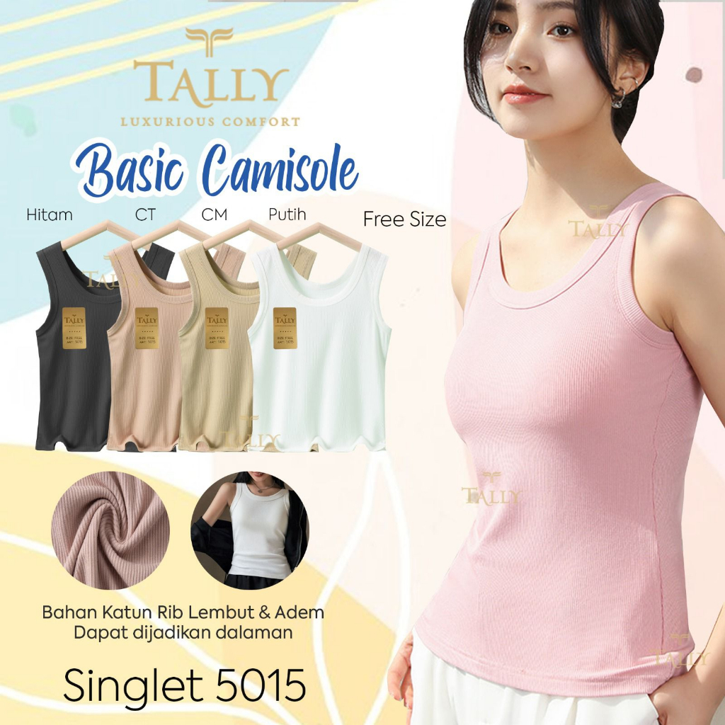 TALLY SINGLET TANK TOP 5015 I BAHAN KATUN RIB LEMBUT I FREE SIZE I POLOS TALI PUNDAK LEBAR