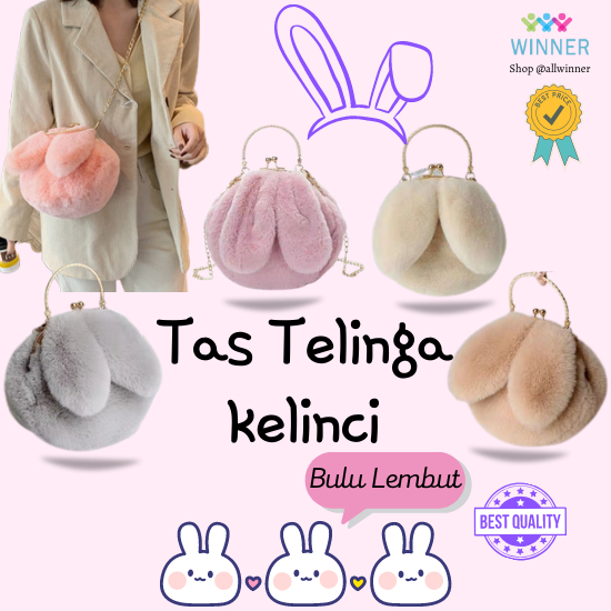 TAS TELINGA KELINCI SELEMPANG BULU WANITA KOREA WANITA LUCU GEMOY RABBIT EAR CUTE BAG Tas Lembut Lucu Korean Style Tas Selempang Wanita Handbag Cute Imut Rabbit Ear