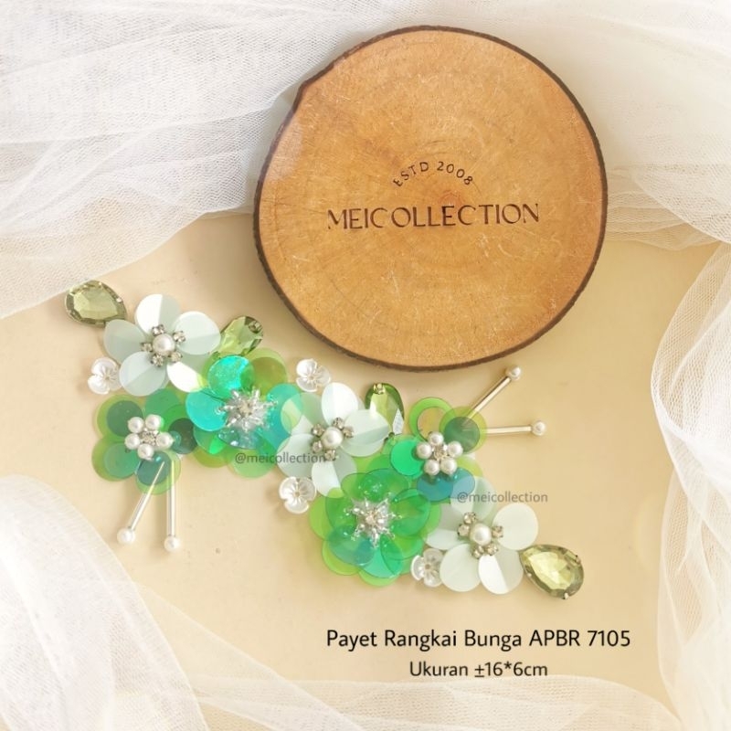 Payet rangkai bunga 3d payet pinggang / leher / bahu APBR 7105 hijau green kebaya gamis kondangan wi