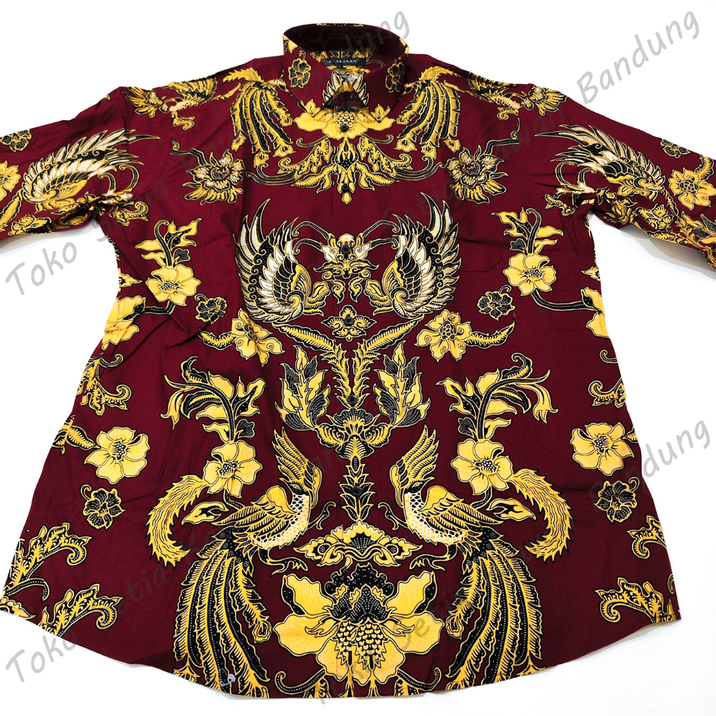 Kemeja ALISAN Corak Batik Print SLIM Fit Lengan Panjang ( Size 16 ) - MERAH