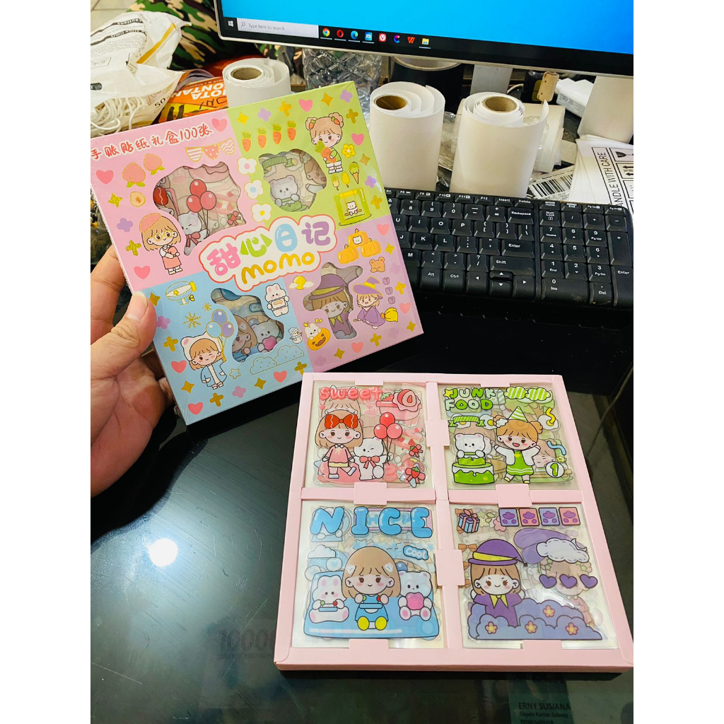 STICKER MOMO RAINBOW DAN GLITTER READY 4 WARNA 1BOX ISI 100PCS