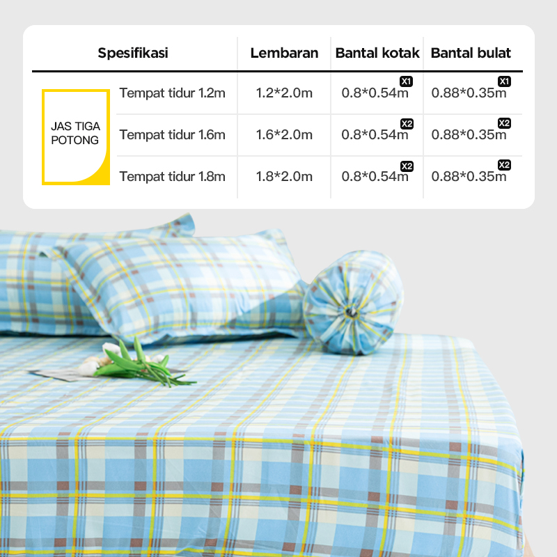 Sprei Ala Korea Aesthetic KQ Motif Kotak Free Sarung Bantal Dan Sarung Guling Ukr 160x200cm