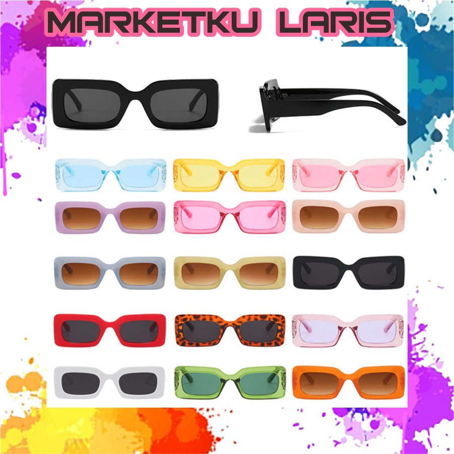 MKL Kacamata Hitam Bentuk Persegi Panjang Warna Permen Gaya Retro Hip Hop G040
