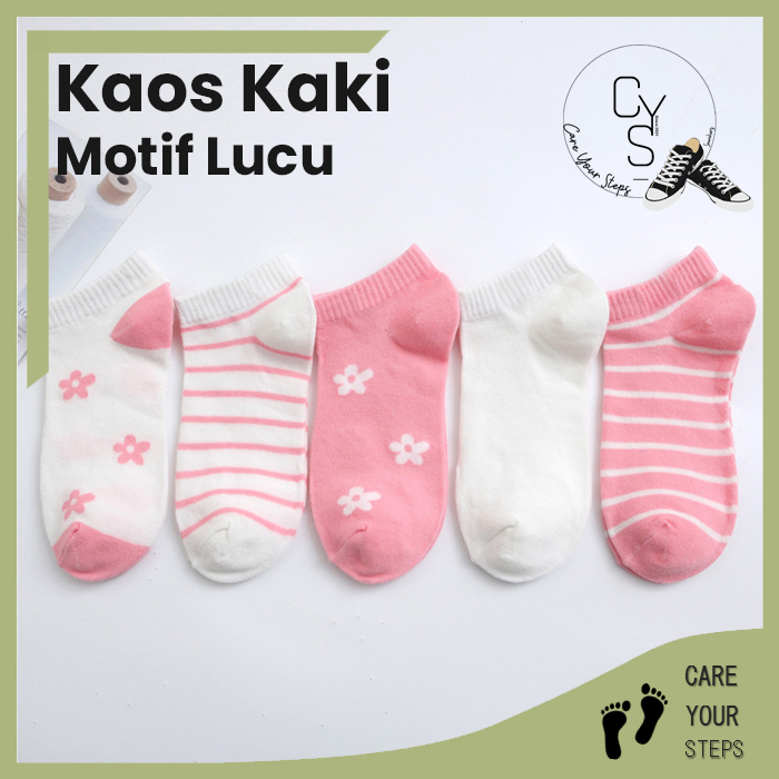 Kaos Kaki Wanita Imut Motif Bunga Strip Kaos Kaki Pendek Semata Kaki Cewek Korea Fashion Style KK31 CYS