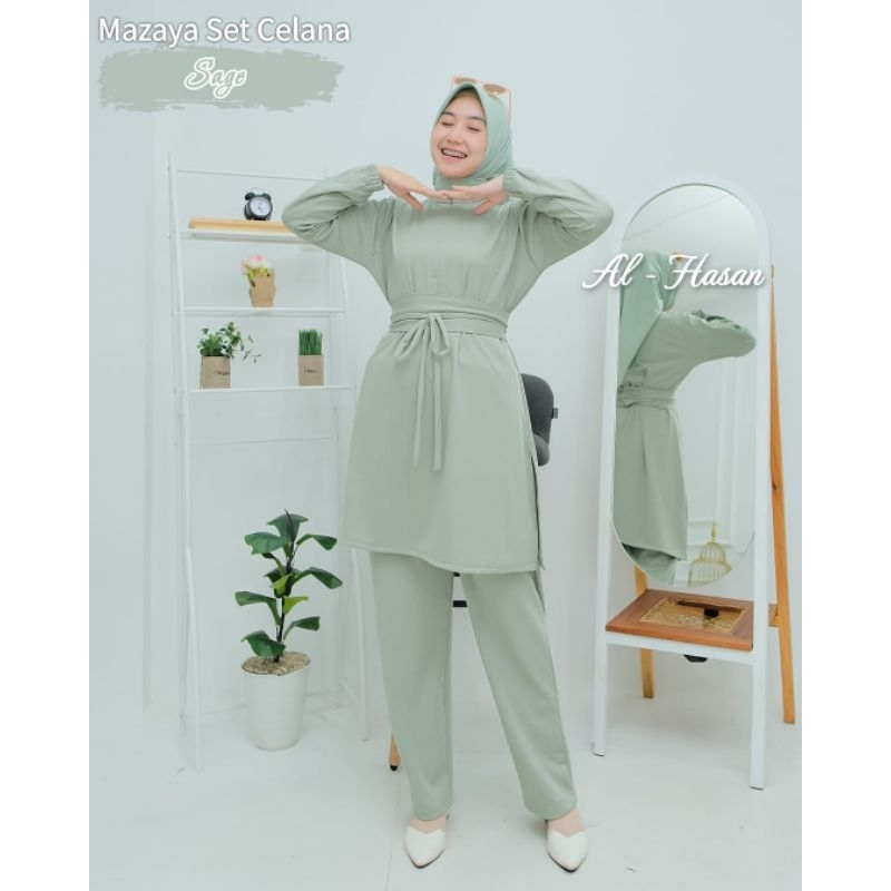 MAZAYA SET CEL TUNIK BY AL HASAN//Set Cel Al Hasan//Set Celana//Set Wanita