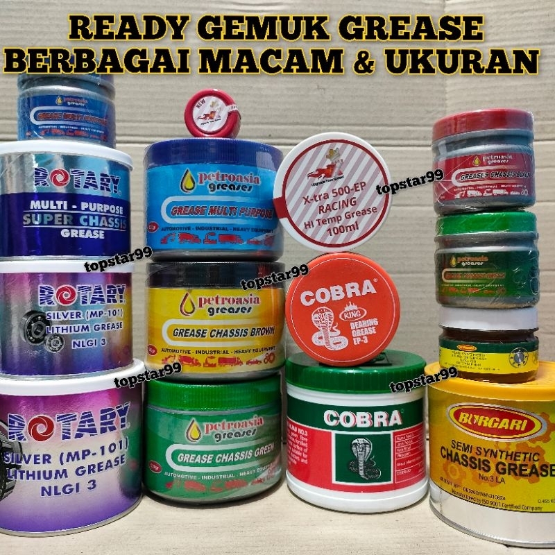 Grease Minyak Gemuk Stempet Ready Berbagai Merk Warna Dan Ukuran Pelumas Multifungsi Serbaguna