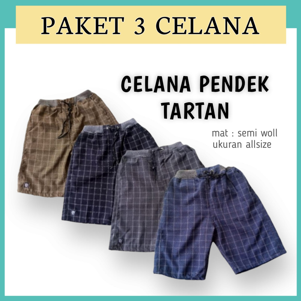 PAKET 100 RIBUAN DAPAT 3 CELANA TARTAN PENDEK KOTAK