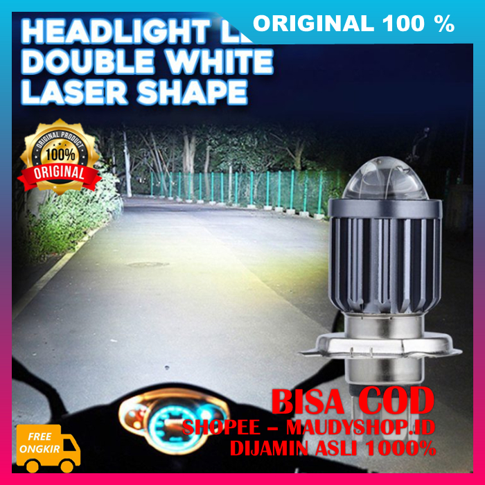 Headlight LED Double White Laser Shape Lampu Depan H4 LED Laser Lampu Motor Mobil Universal ASLI ORI