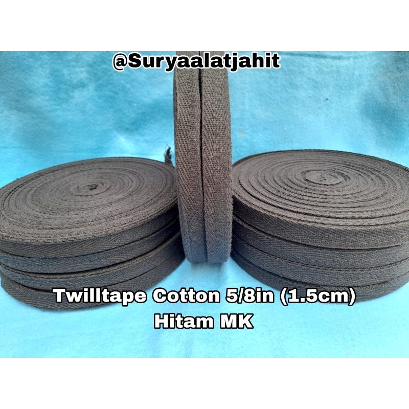 Twilltape cotton 5/8in (1.5cm) Hitam MK @50Y =rp.43.500/1pcs