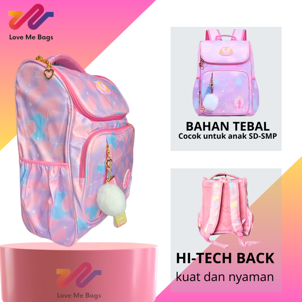 LMB Tas Sekolah Anak Perempuan SD Import Anti Air Model Rainbow cantik