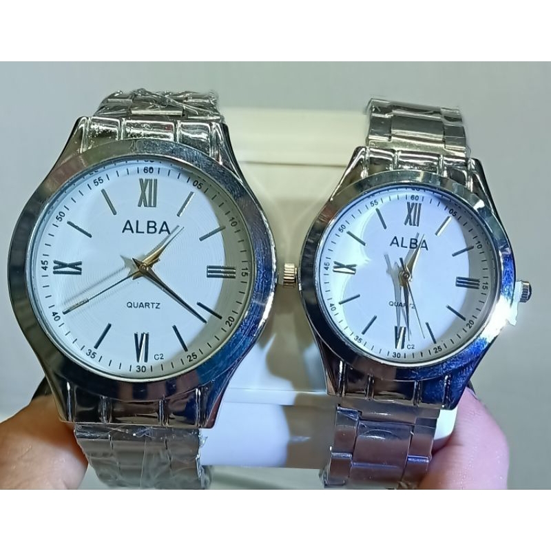 ( C2 ROMAWI ) Jam Tangan Couple Murah Alba Rantai Stainless