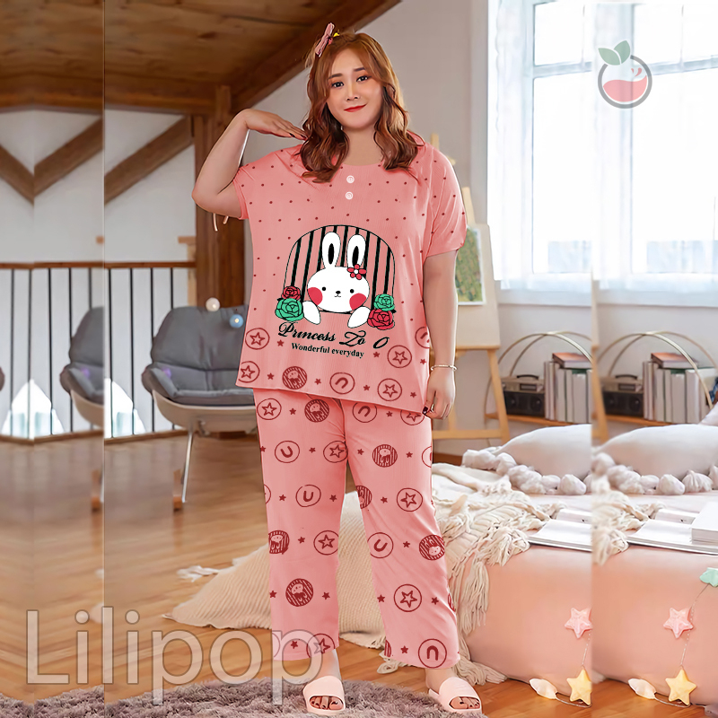 Lilipop.Id Baju Tidur Wanita Cp Jumbo princess zoo Setelan Piyama BabyDoll Kaos Celana Panjang