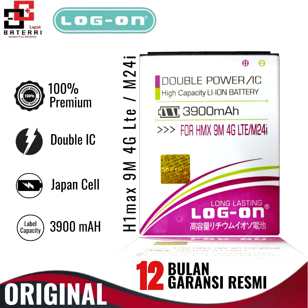 LOG - ON Baterai Himax 9M 4G lte  / M24i Double IC Protection Battery Batre