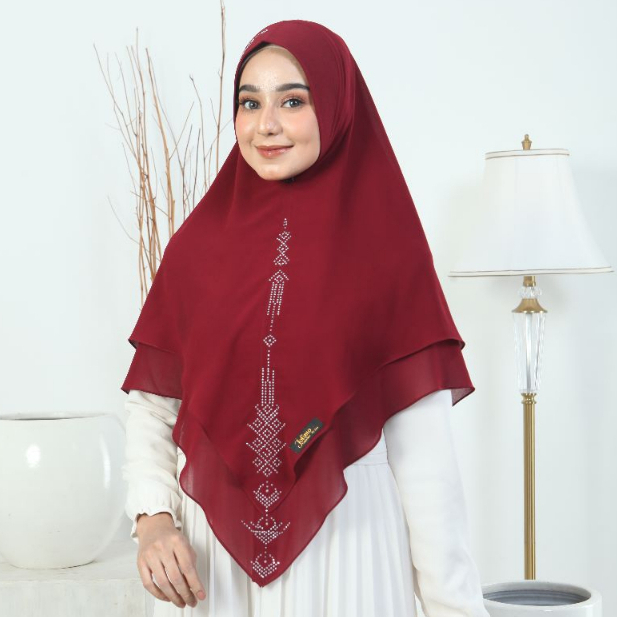 Khimar Ceruty Elvie Swarovski 2 Layer – Jilbab Syari Premium / Hijab Syari Terbaru / Kerudung Instan