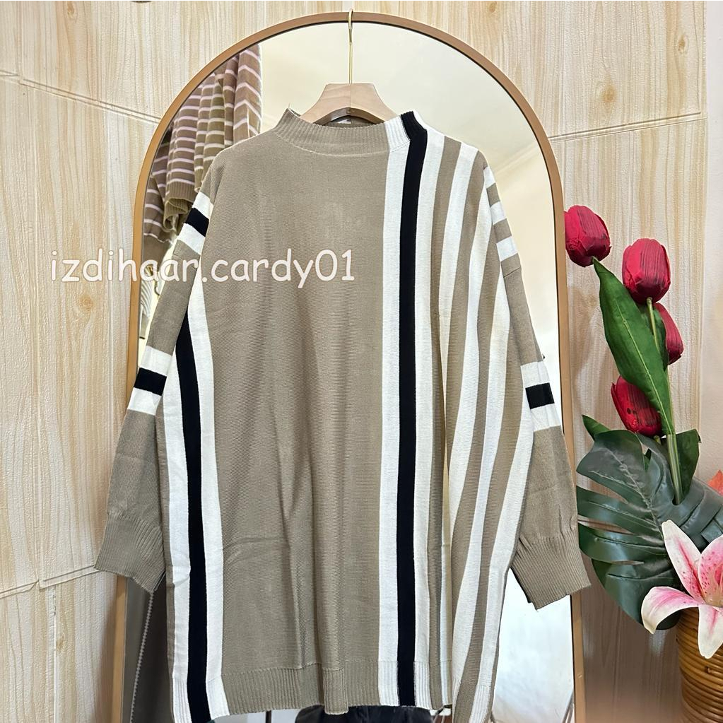 Zaneta Blouse Rajut Wanita Batwing Motif Garis Terbaru