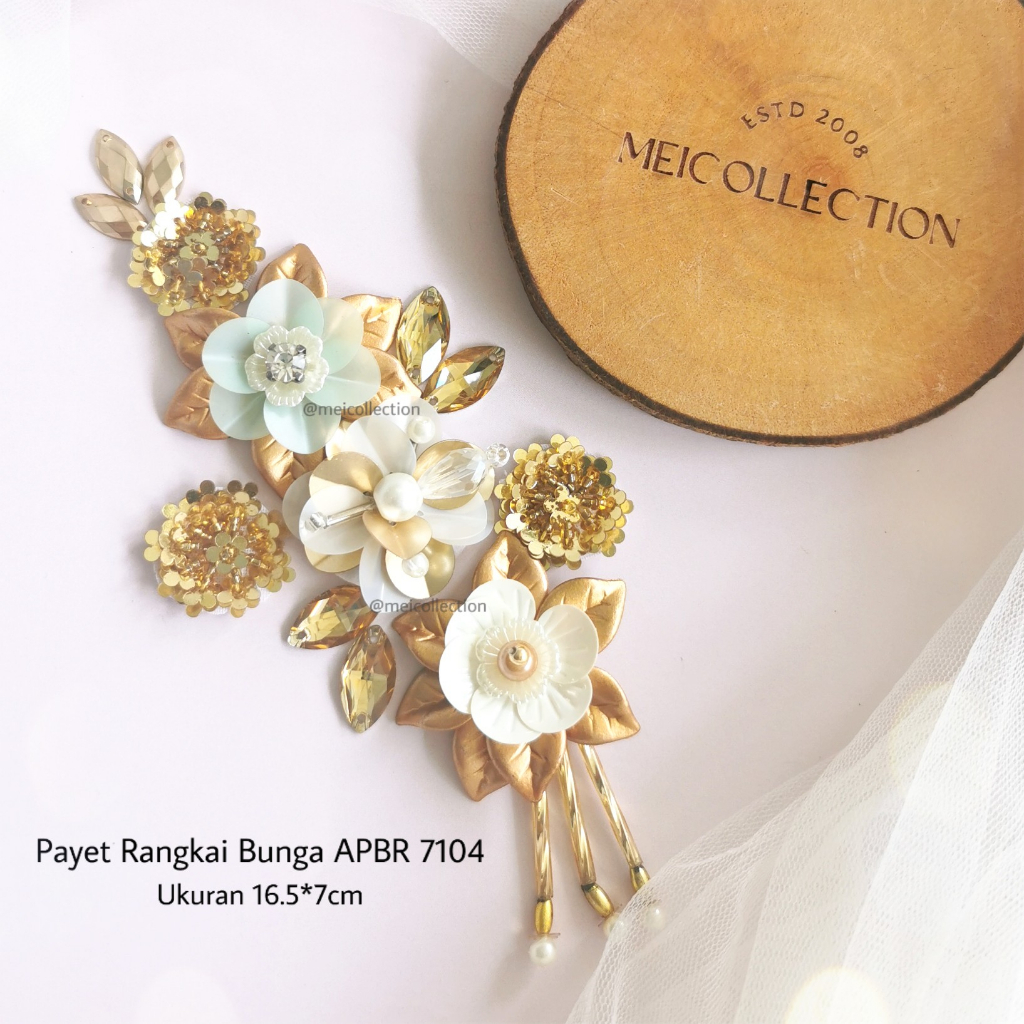 Payet bunga 3d payet rangkai APBR 7104 gold kebaya premium