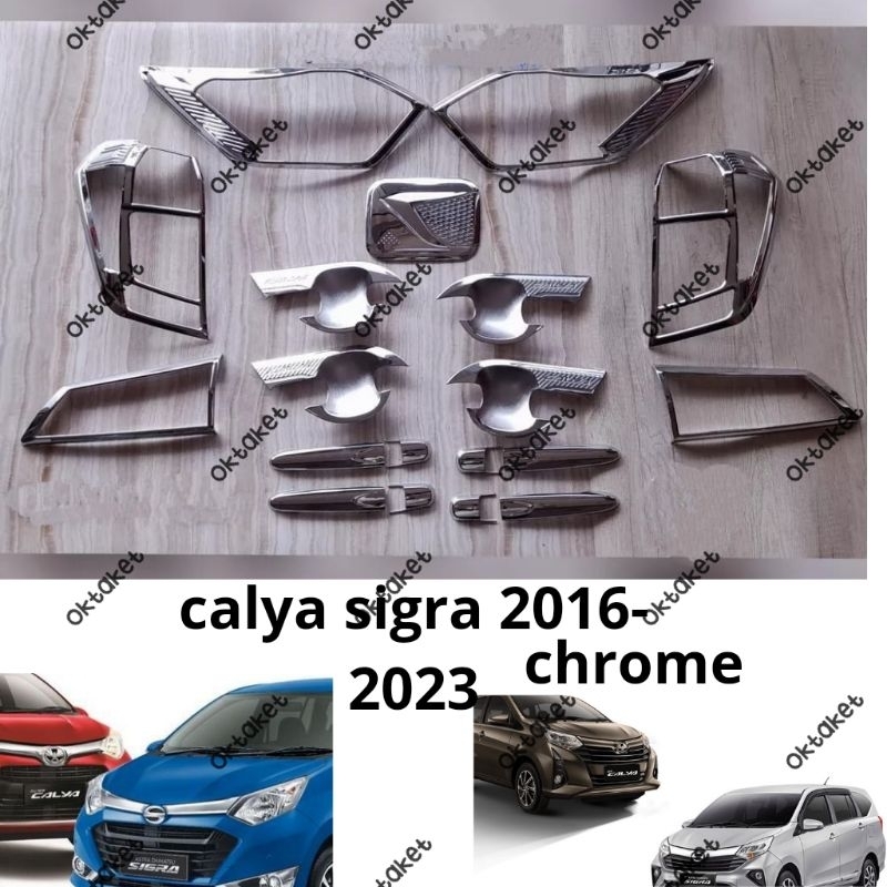 paket lengkap Calya Sigra garnish depan belakang outer handle tank cover 2016 2017 2019 2020 2023 Hitam Chrome Sporty