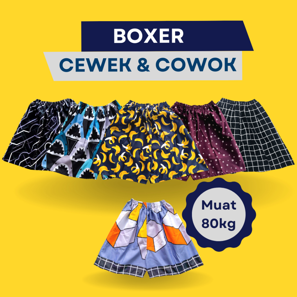 BOXER pria wanita unisex Celana pendek cewek cowok kolor santai harian katun murah