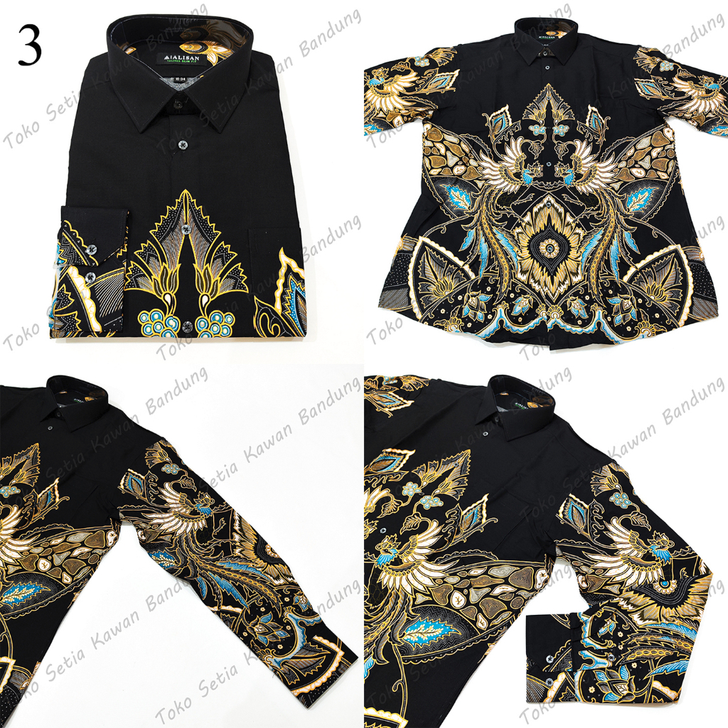 Kemeja ALISAN Corak Batik Print SLIM Fit Lengan Panjang ( Size 16 ) - HITAM