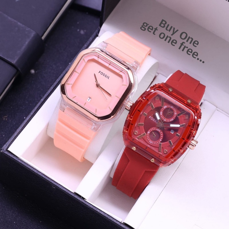 (Grosir)Jam Tangan Wanita Kado Paket Hemat Jam buy1 Get 1 Hp Crono 1+Hp Casual Tanggal Aktif Strap Rubber/Karet(Terima Cod)Dikirim Jakarta)Super Murah