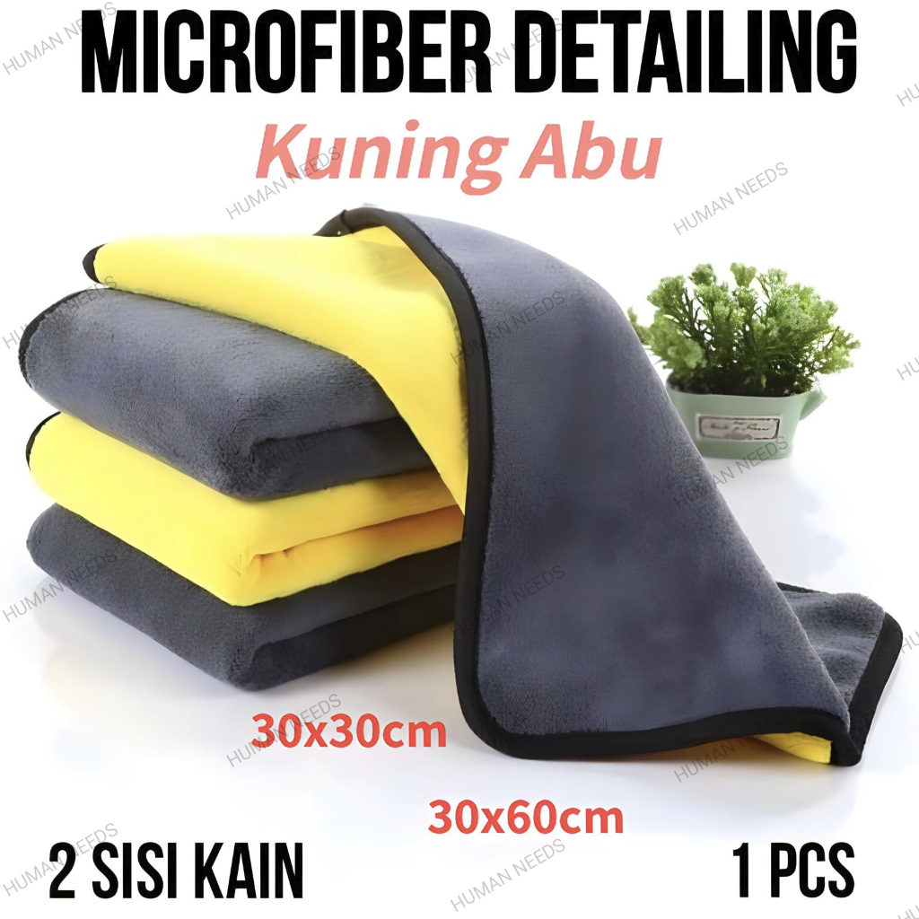 Kain Lap Detailing Microfiber Kuning Abu Premium 500gsm 30x30cm 3x60cm/Lap Kain Cuci Motor Mobil Tebal Serbaguna