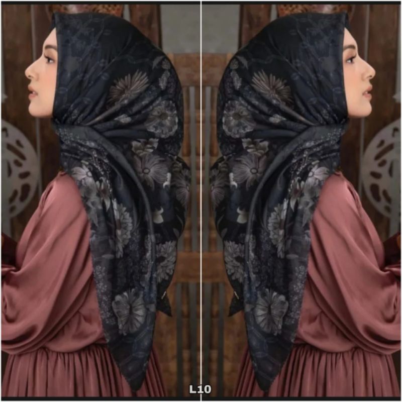 Hijab Voal Motif Premium Jilbab Segi Empat Motif BUNGA HITAM