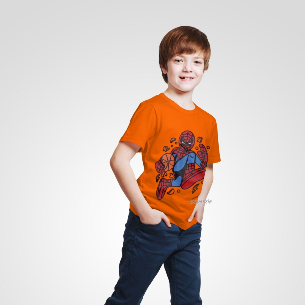 Pakaian Kaos Anak Baju Anak Kaos Laki-laki Atasan Anak Distro Superhero Laki SPIDERBALL ORANGE RGKIDS