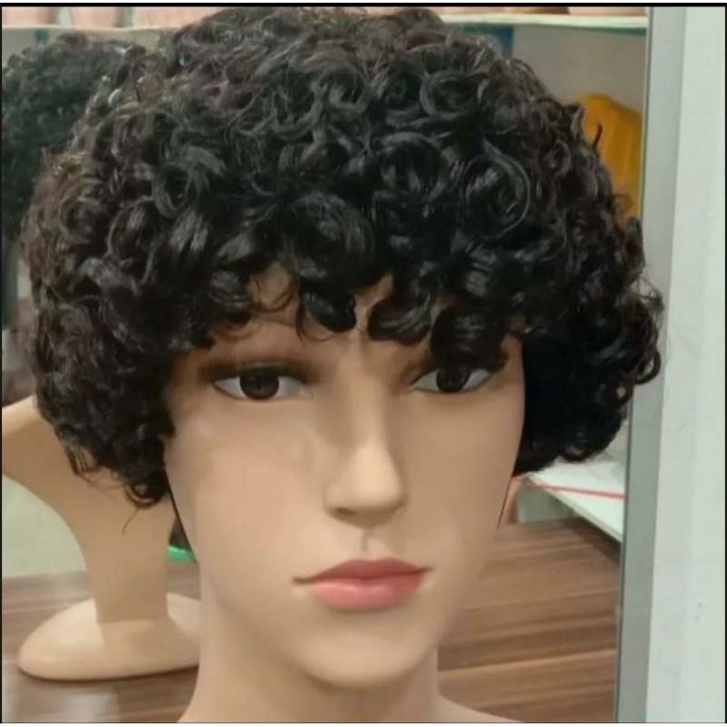 Wig Kriting pria dan wanita / Rambut palsu Kriting / wig kribo