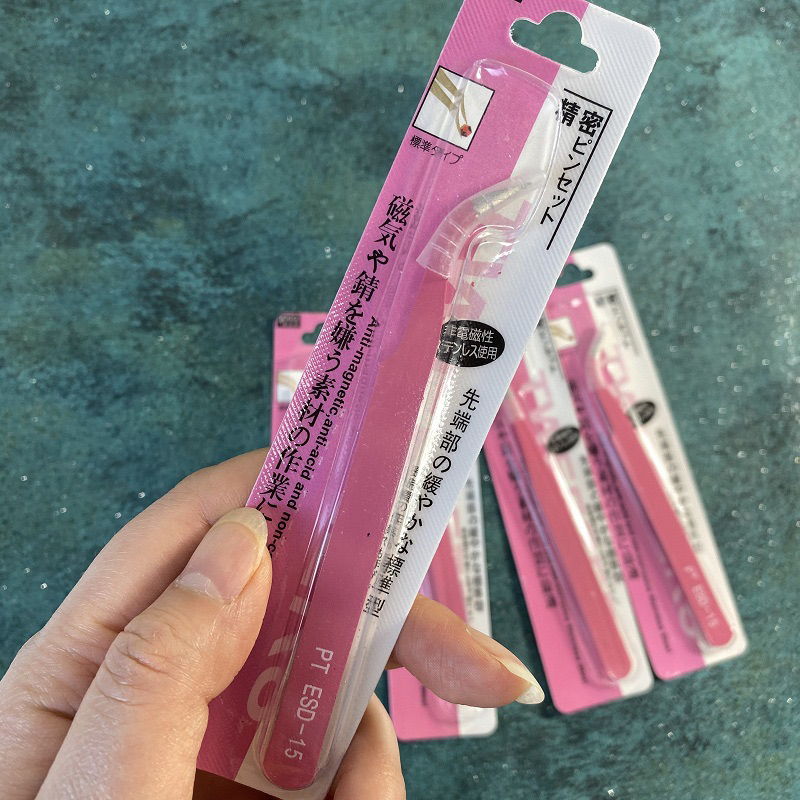 Pinset Bulu Mata Bengkok Pink Tweezer