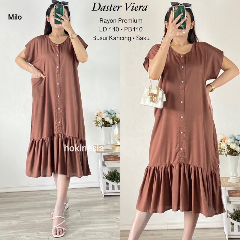 Daster Ruffle Vneck Kancing / Daster Pendek Rayon Premium / Daster Viera