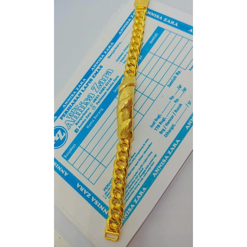 Gelang Plat Pining Garis Emas Lapis999